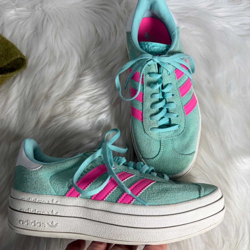 Adidas Gazelle Bold Pulse‎ Mint Lucid Pink Platform Suede Sneakers Womens 5.5